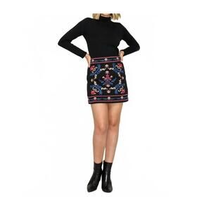 NEW LOVE WEDNESDAY embroidered floral mini skirt in midnight  garden